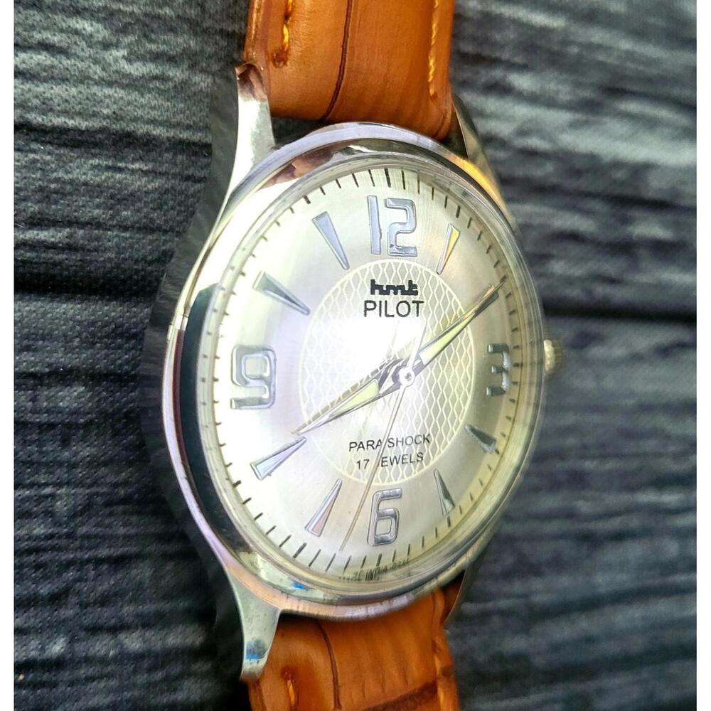 Vintage‎ Clean Para Shock Pilot 17J Pie Pan Men's Watch - Picture 3 of 8
